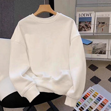 2025冬圆领白色卫衣女新疆棉打底宽松加绒加厚长袖t恤情侣学生
