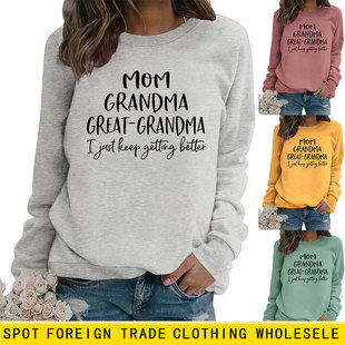 European and American fashion bottoming long sleeve t-shirt MOM GRANDMA GREAT letters autumn and winter large size spot ebay sweater