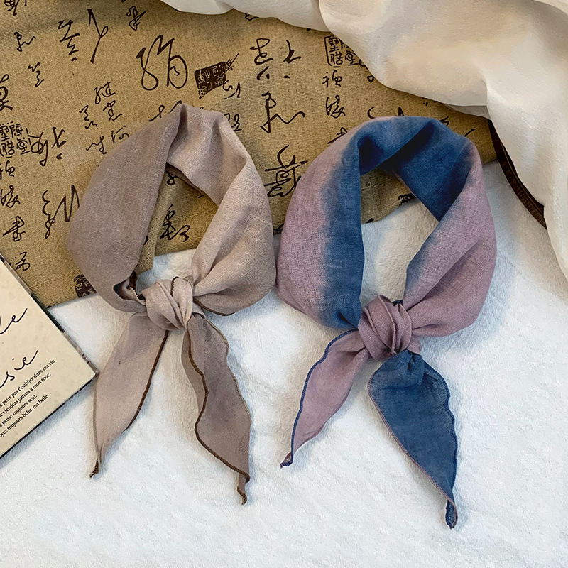Pañuelo de seda de alta calidad nuevo estilo literario a juego de color algodón lino en forma de diamante bufanda decorativa pañuelo en la cabeza cinturón para el cabello protector para el cuello chal pequeño