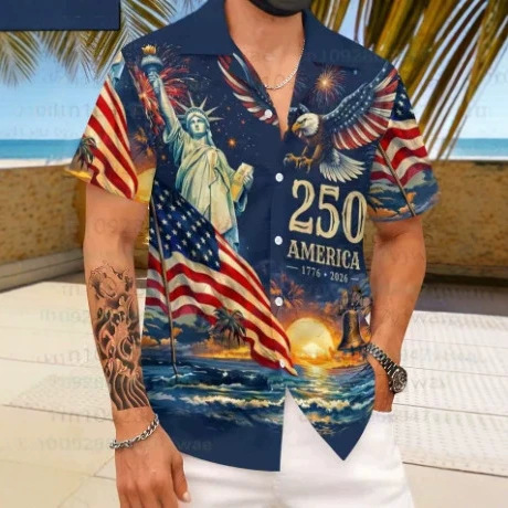 2026 Men'S/Children's Hawaiian Shirt American Liberty 250Th Anniversary Patriotic Short Sleeve Button-Down Vintage Shirt