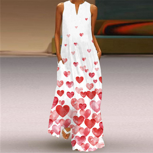 2024 summer independent station new European and American retro printed long skirt V-neck multi-color long sexy sleeveless dress