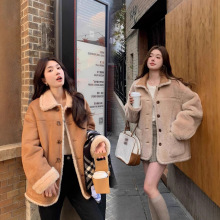 双面穿秋冬真毛全羊毛皮草羊羔毛皮毛一体中长款翻领大衣外套批发