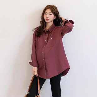 Autumn and Winter Pregnant Women's Clothing Fashion Korean Style Pregnant Women's Shirt Spring and Autumn Wearing Pregnant Women's Pocket Design Long Sleeve Lapel Shirt