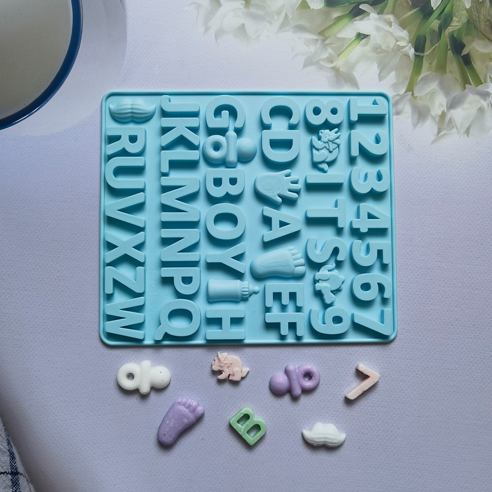 男孩字母数字巧克力2硅胶模具蛋糕布丁甜点模具烘焙用具