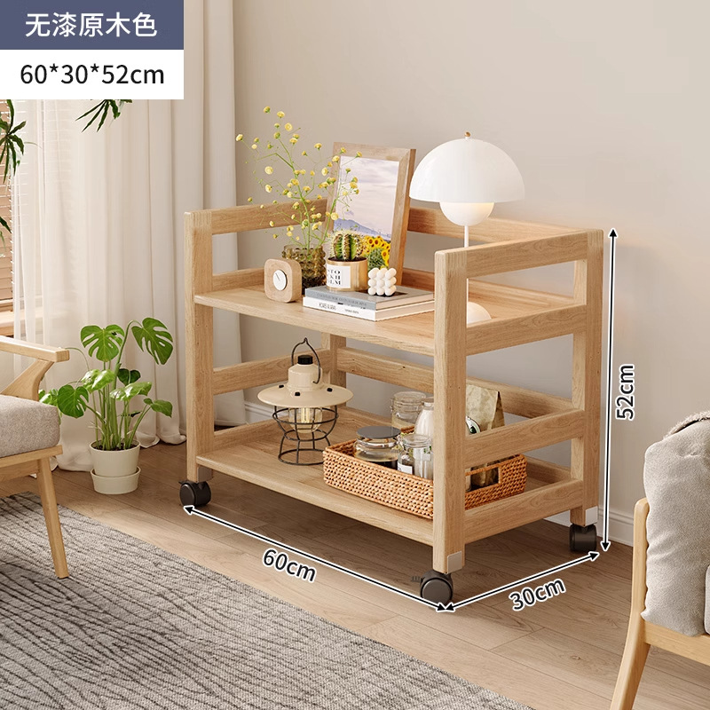 Rack de mesita de noche de madera maciza de color madera de piso a techo en el lado de la sala de estar, cochecito de varios pisos, estante de almacenamiento extraíble para dormitorio