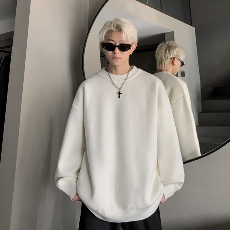 重磅秋冬男女纯色打底针织衫圆领套头半高领毛衣美式复古休闲上衣，男装针织衫/毛衣，星座614