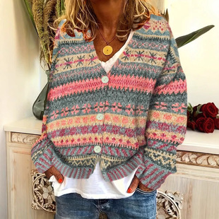 Amazon New European and American Cross-border Autumn and Winter plus size Knitted Sweater Long Sleeve Women All-match Color Sweater Jacket