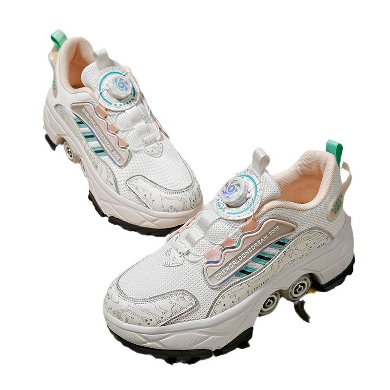 Свободное переключение обуви для бегущих, детские роликовые коньки мужские и женские, обувь для ходьбы, обувь с шиной для взрослых, сжатие четырех колес
