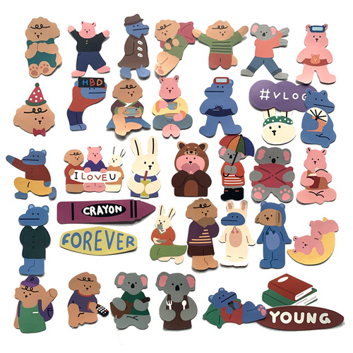 Two Korean ins style cute bear cartoon car stickers for car mobile phone tablet matte film DIY stickers