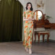 New Chinese Ancient Style Full Cardigan One-piece Cheongsam 2025 Temperament Improved Yellow New Summer Young High-end Sense