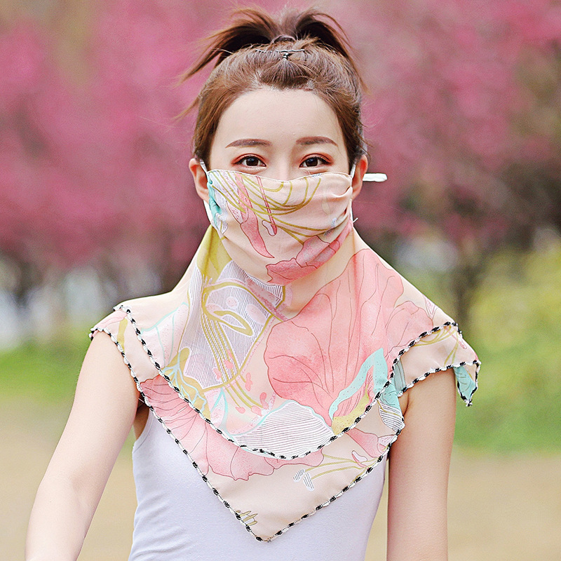 Spring and Summer Breathable Silk Scarf Neck Gaiter for Women, Suitable for Cycling and Driving, Large Face Mask to Cover the Face and Protect the Neck, Chiffon Thin Veil, Sun Protection Mask