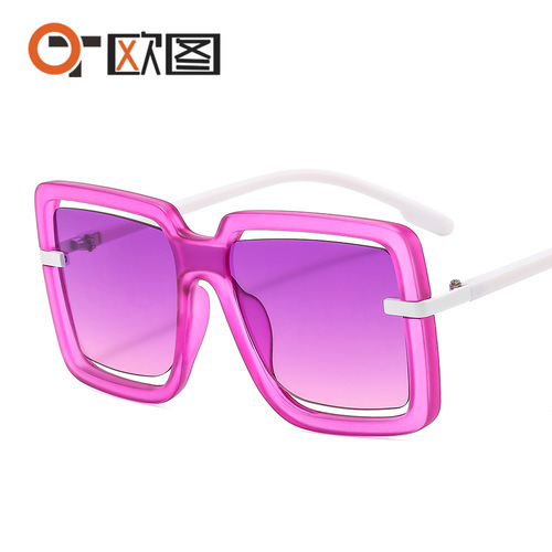 New large frame hollow jelly color marine sunglasses personalized ins men's and women's cross-border UV400 sunglasses 7906