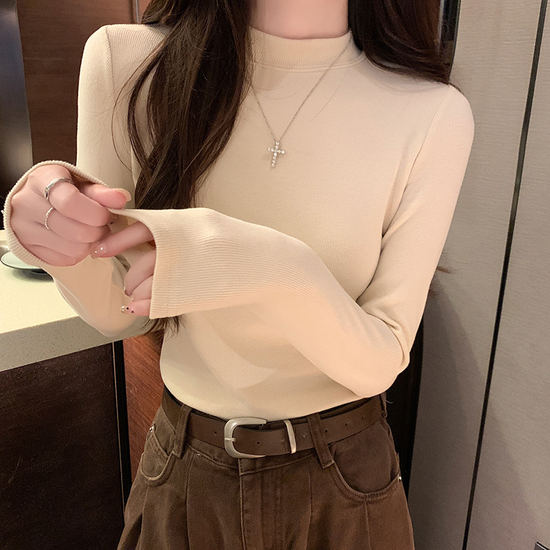 Small Stand-Up Collar Pure Cotton Long-Sleeve T-Shirt, Inner Layer Base Shirt, 2025 New Korean Style Solid Color Versatile Long-Sleeve Top
