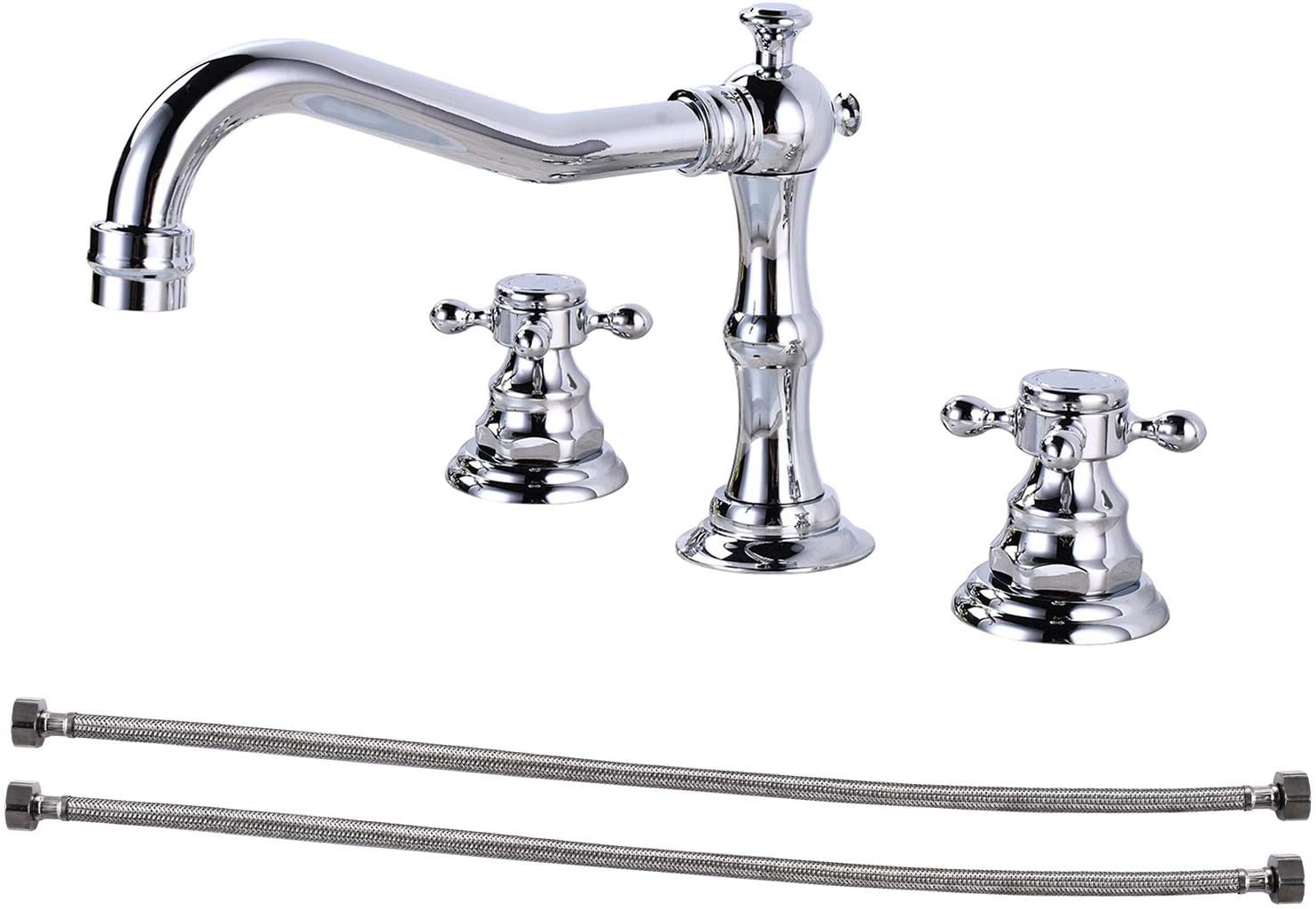 Copper antique bathroom sink bathtub three-piece set, faucet, plum blossom handwheel, three-hole washbasin, ceramic basin, black faucet undefined