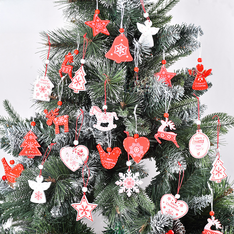 Christmas decoration creative wooden hanging ornaments DIY Christmas tree box set reindeer bell horse angel heart ornaments