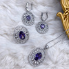 Purple set, necklace, ring, small design universal earrings, with gem, light luxury style