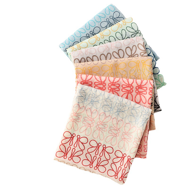 Fresca primavera y verano delgada libélula graffiti protector solar mantón de algodón y lino sensación bufanda viaje fotografía decorativa bufanda para mujeres