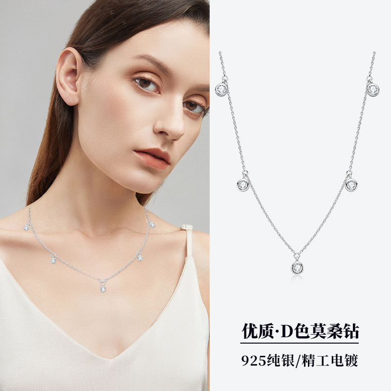 2024 Comercio exterior nuevo europeo y americano de lujo de alto grado moissanite collar femenino estrellado s925 plata esterlina Cadena de hueso al por mayor
