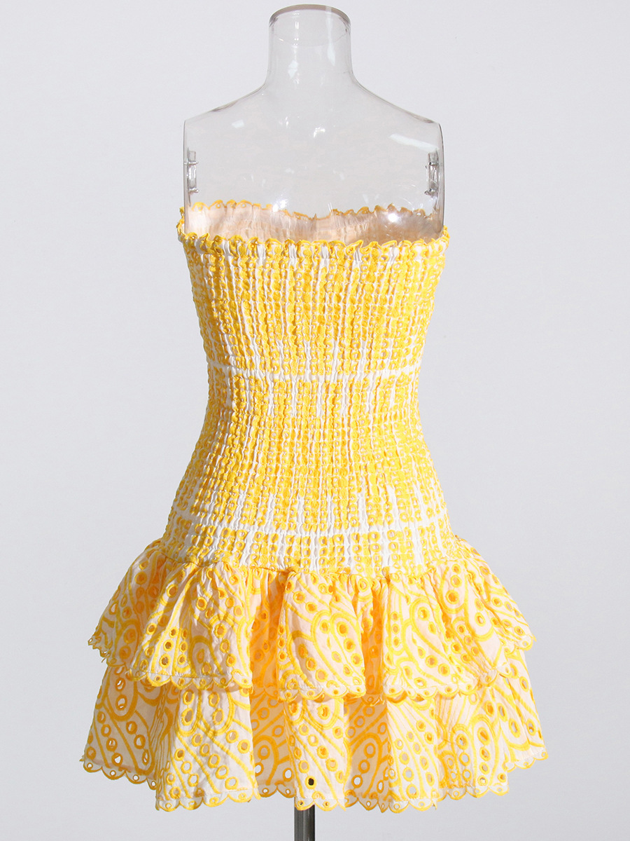 Cross-border European And American Embroidered Dress Women, 2025 New Model, High-end Strapless Off-shoulder Puffy Mini_ecoleips.com