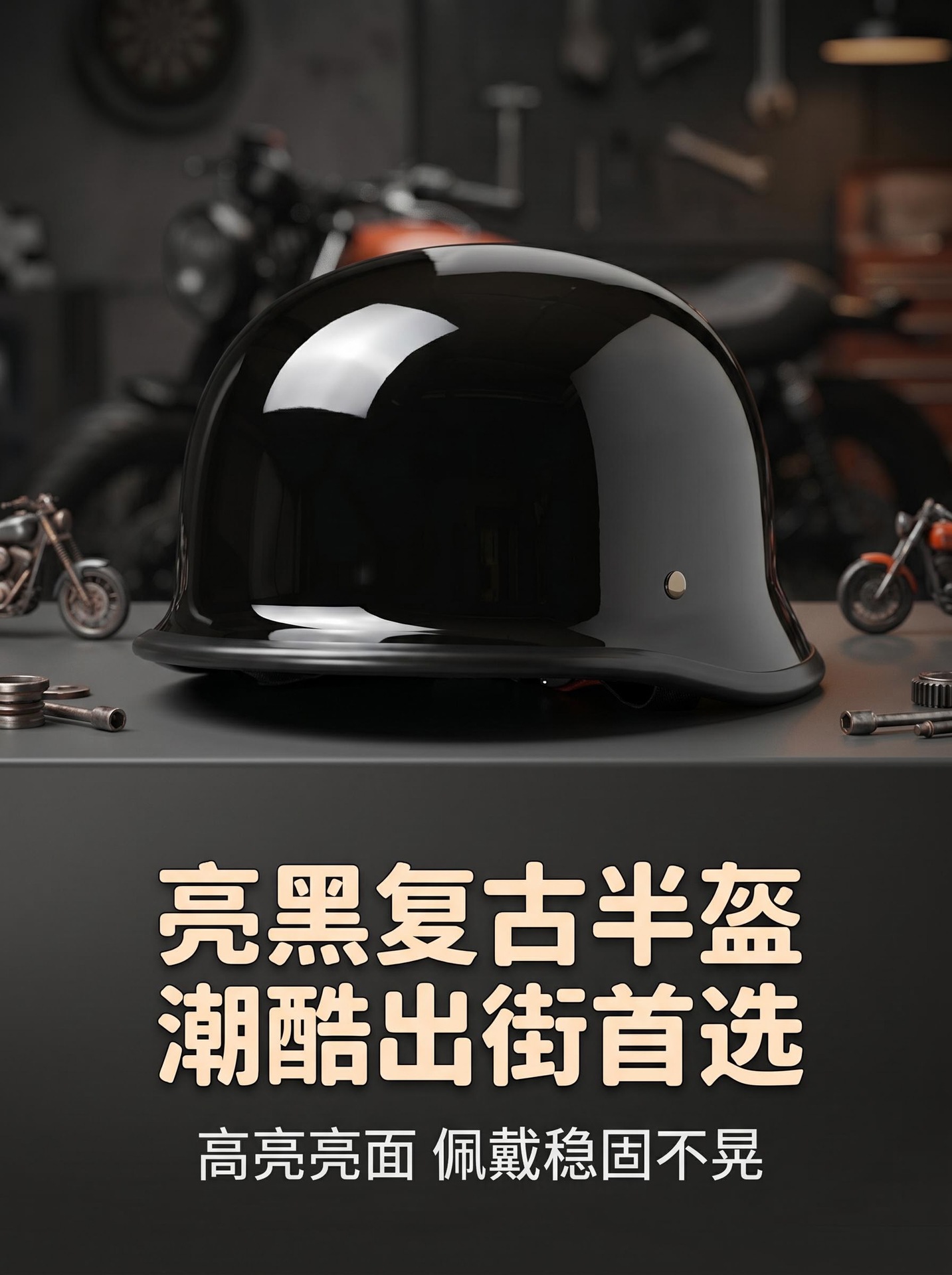 Vintage large-size motorcycle helmet for men and women, German-style steel helmet, soldier helmet, motorcycle cruiser summer half helmet