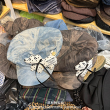 复古水洗纽扣小众设计感画家帽子显脸小亚文化扎染甜酷Y2K八角帽