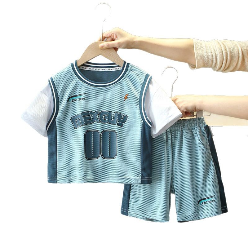8099 traje deportivo de verano para niños 2025 nuevo traje de baloncesto de secado rápido para niños de dos piezas ropa de verano para niños