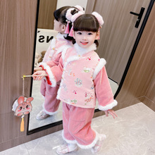 批發女童唐裝冬季棉衣套裝加厚兒童中國風拜年服寶寶古裝新年紅色