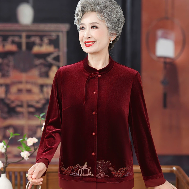 Пожилые женщины осенняя мама рубашка с длинными рукавами