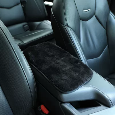 Winter plush Armrest box pad - long-pile-armrest-cushion-in-black