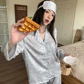 法式高级感豹纹缎面睡衣女款春秋季2026新款冰丝质感家居服套装