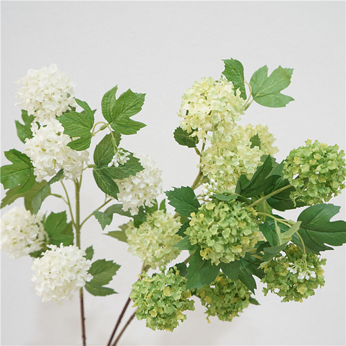 Wooden hydrangea small fresh high-quality simulated flower art 5-ratio snowball indoor model room decoration fake flowers wholesale