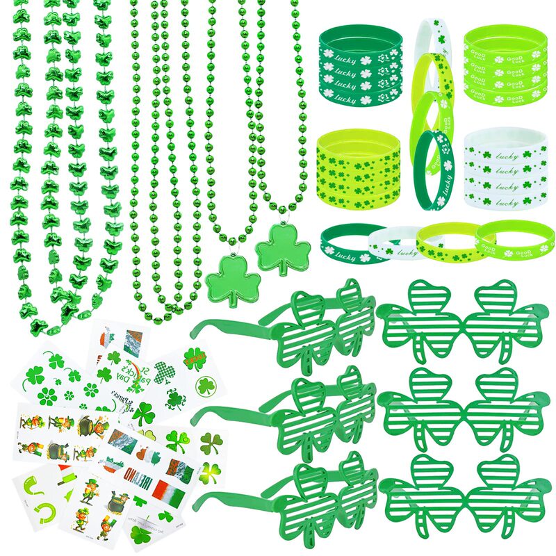 St. Patrick's Day Party Gift Set Clover Necklace Bracelet Tattoo Sticker Jewelry Decoration Lp080 St. Patrick's Day Party Gift Set Clover Necklace Bracelet Tattoo Sticker Jewelry Decoration Lp080