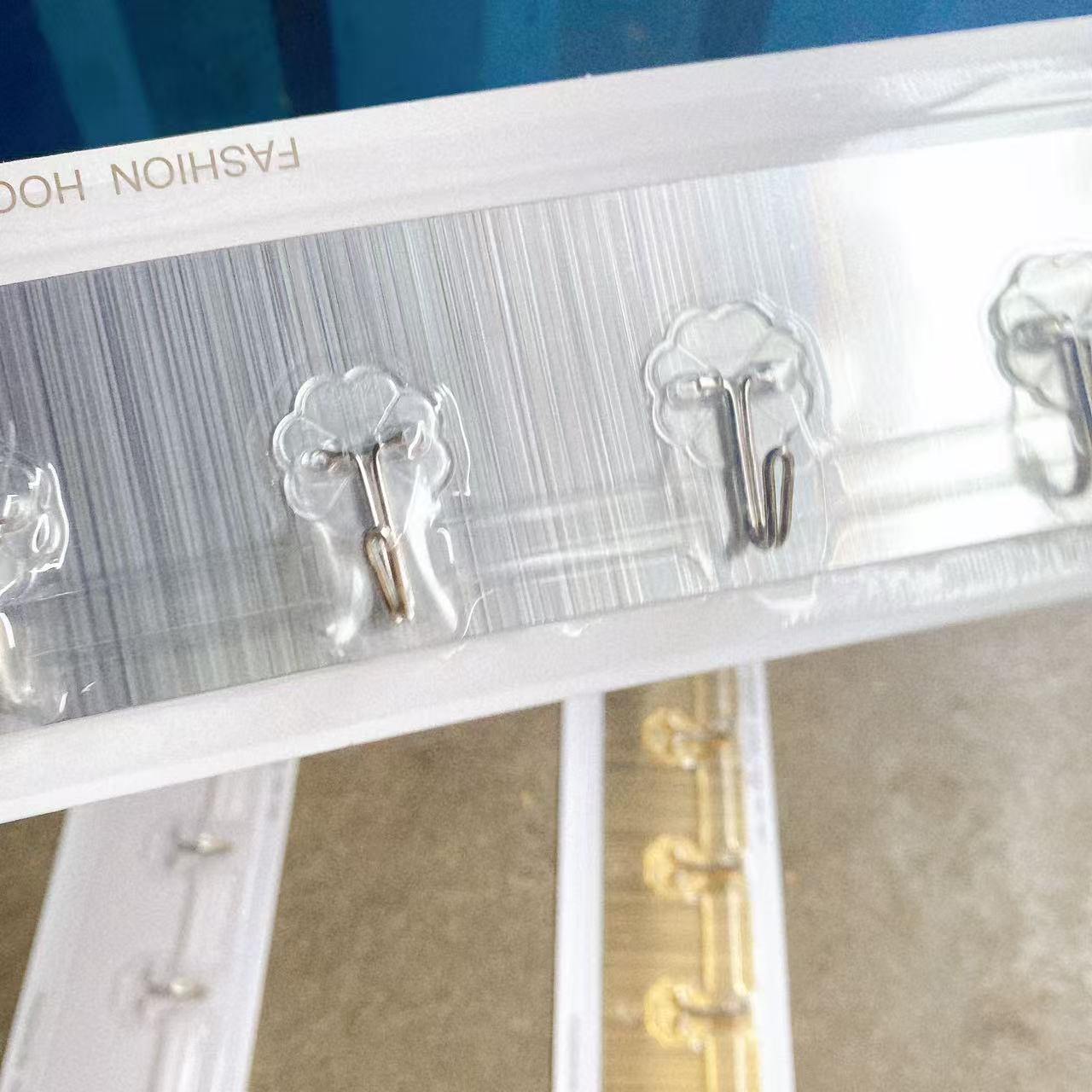 Seis filas de gancho adhesivo de succión de tarjetas sin perforación fuerte fuerza de carga transparente oro plateado sin marcas gancho de acero inoxidable multifunción