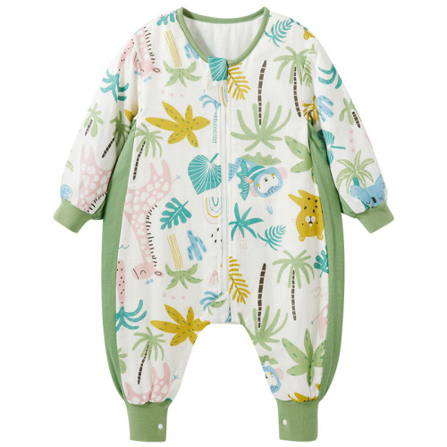 Wellberu baby sleeping bag spring and autumn baby anti-kicking quilt thin children's bamboo cotton gauze long-sleeved split-leg sleeping bag