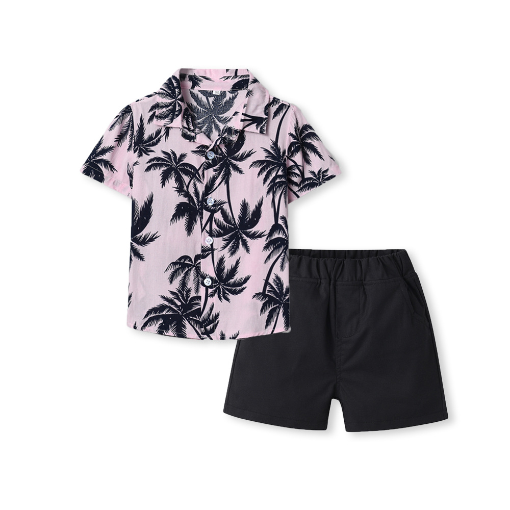 Camisa floral de manga corta de verano, pantalones cortos para niños, bebé casual de dos piezas, ropa para niños de comercio exterior, ropa de playa multicolor, lote caliente