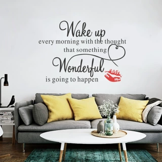 wake up wonderful 励志英文PVC贴纸 N1353跨境自粘客厅装饰墙贴
