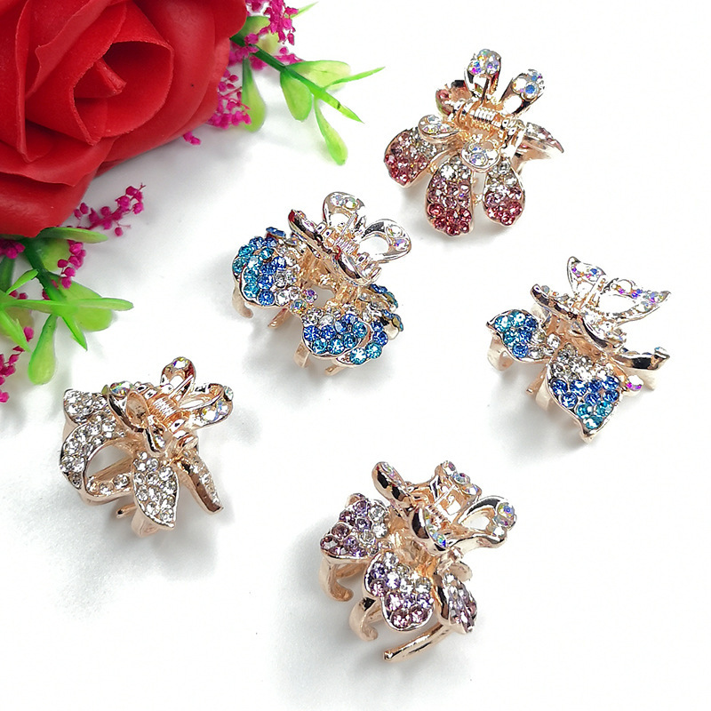 South Korea new style micro-inlaid Diamond small claw clip fashion bow hair grip pretty girl bangs clip back head small claw