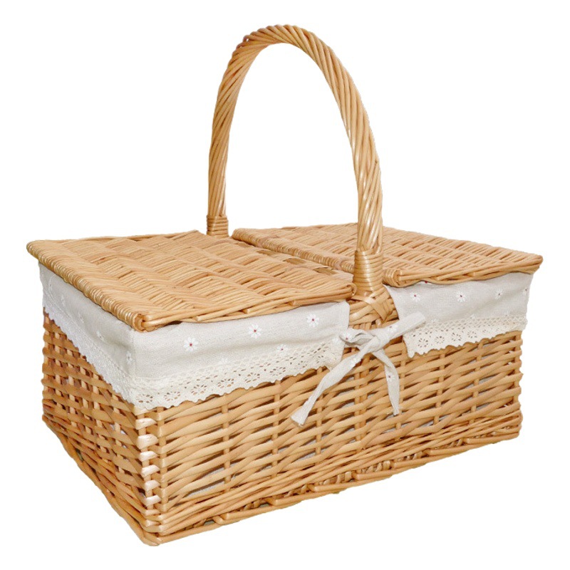 Cesta tejida hecha a mano japonesa cesta de picnic al aire libre almacenamiento fruta merienda pan cesta ratán cesta de mano cesta de verduras