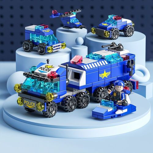 Compatible with building blocks, tiny particles, assembled cars, boys' street stalls, wholesale toys, children's educational tanks, police cars