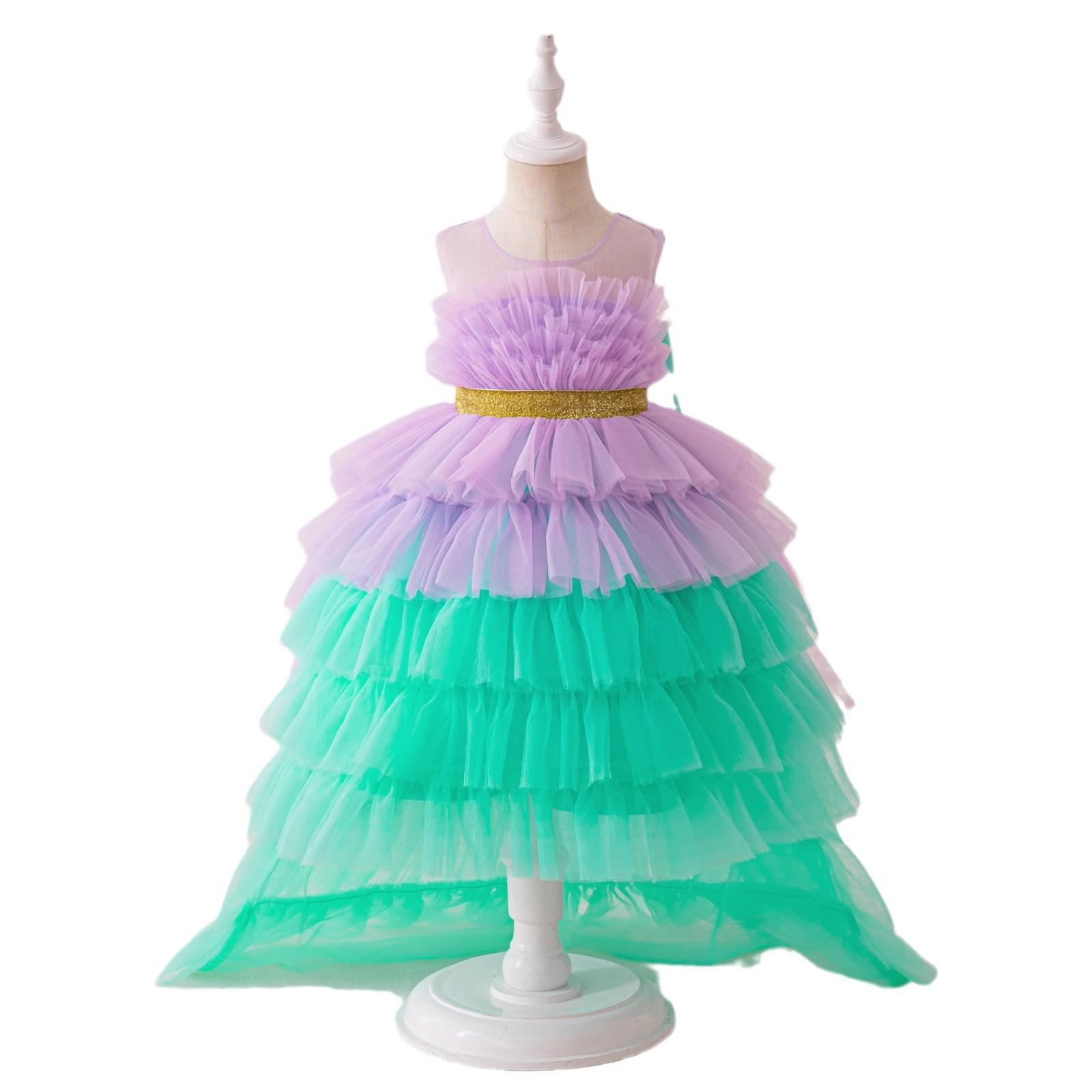 Vestido de niñas sirena vestido de princesa pastel de malla de cola de malla de arco de malla
