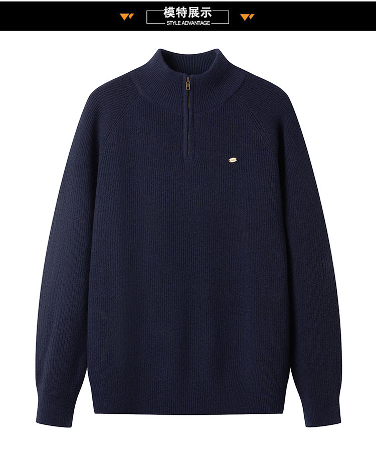 Otoño e invierno nuevo estilo de los hombres suéter transfronterizo de tamaño europeo para hombres de manga larga con media cremallera cuello alto color sólido suéter de tendencia casual de todo fósforo