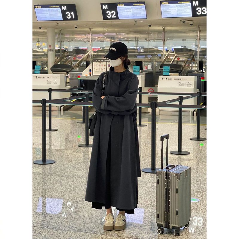 韩系慵懒风垂感宽松风衣外套女秋季新款感休闲长款大衣潮|undefined