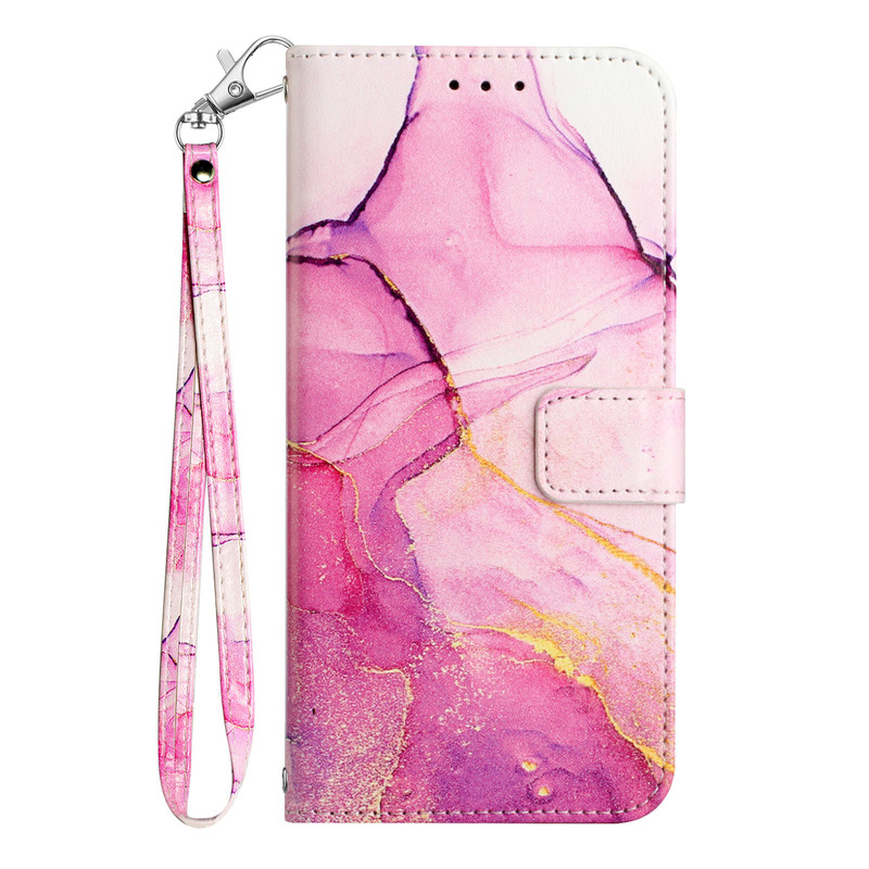 Suitable for Oppo A17 Marble Mobile Phone Leather Case Reno7A Japanese Version Flip Card Leather Case Large Hand Rope Protective Cover