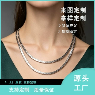 欧美跨境不锈钢双层叠戴项链潮流百搭轻奢高级基础配饰链工厂直销