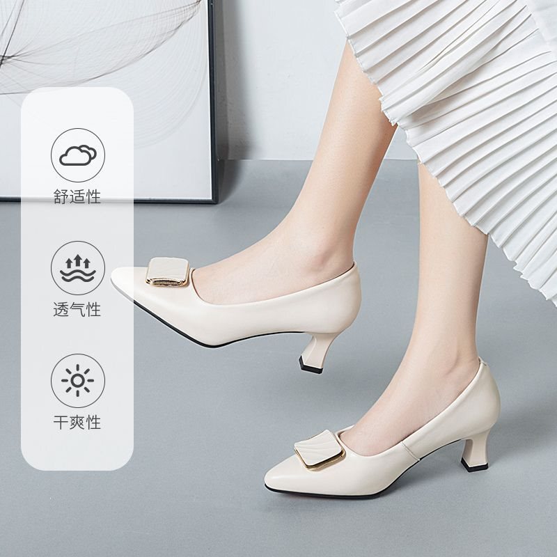 Thick-Heeled Single Shoes 2026 New Model Women's Soft-Soled Comfortable Non-Tiring Leather Shoes for Wedding Banquets, Middle-Aged Mom High Heels