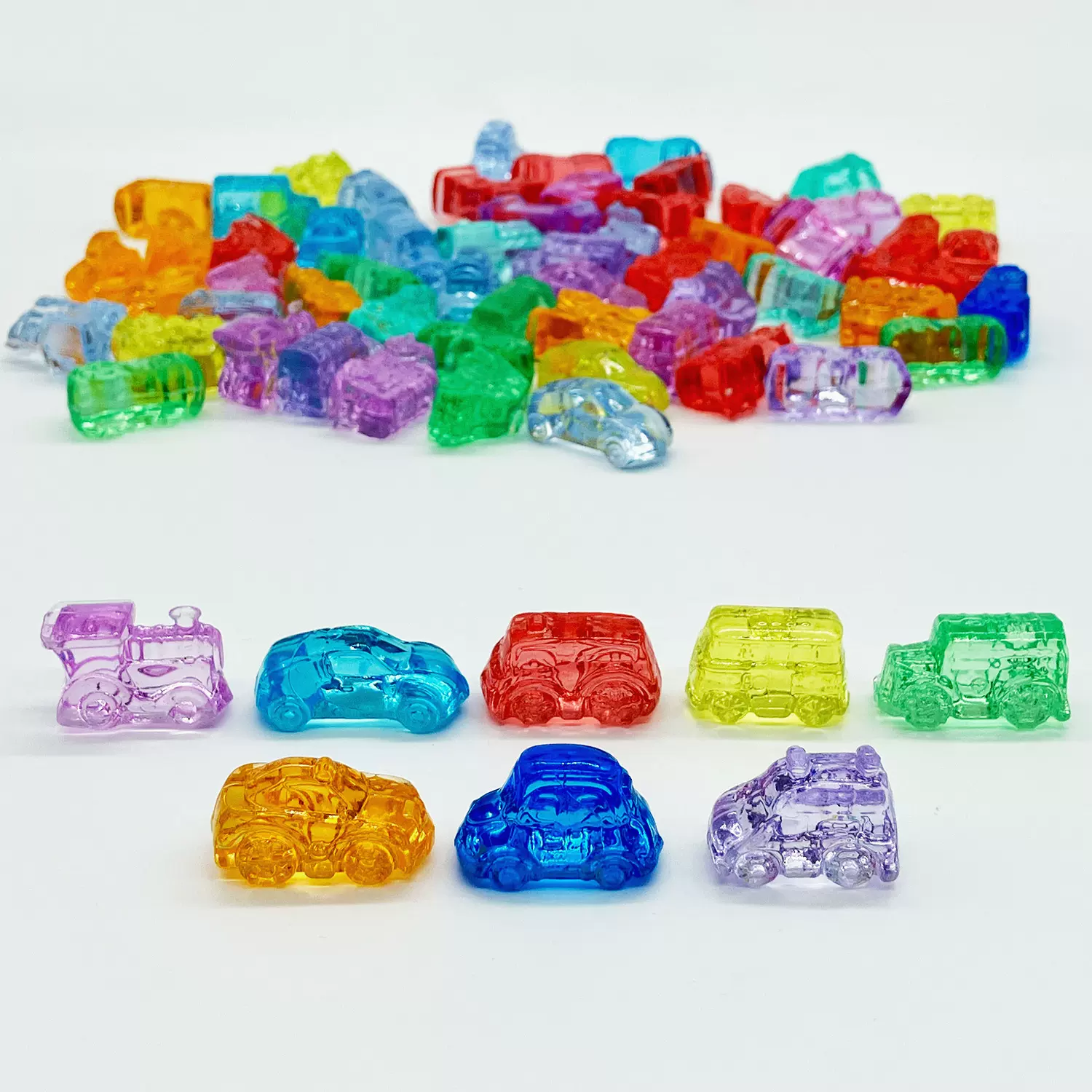 水晶卡通小汽车造型摆件多款彩色亚克力小汽车游乐园趣味玩具配件