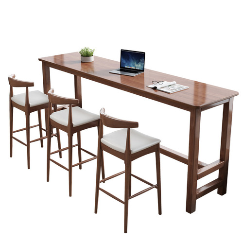 Solid Wood Bar Table and Chair Set, Living Room Partition, Home Use, Japanese Minimalist Balcony Narrow Long Table, Window-Side High-Top Table