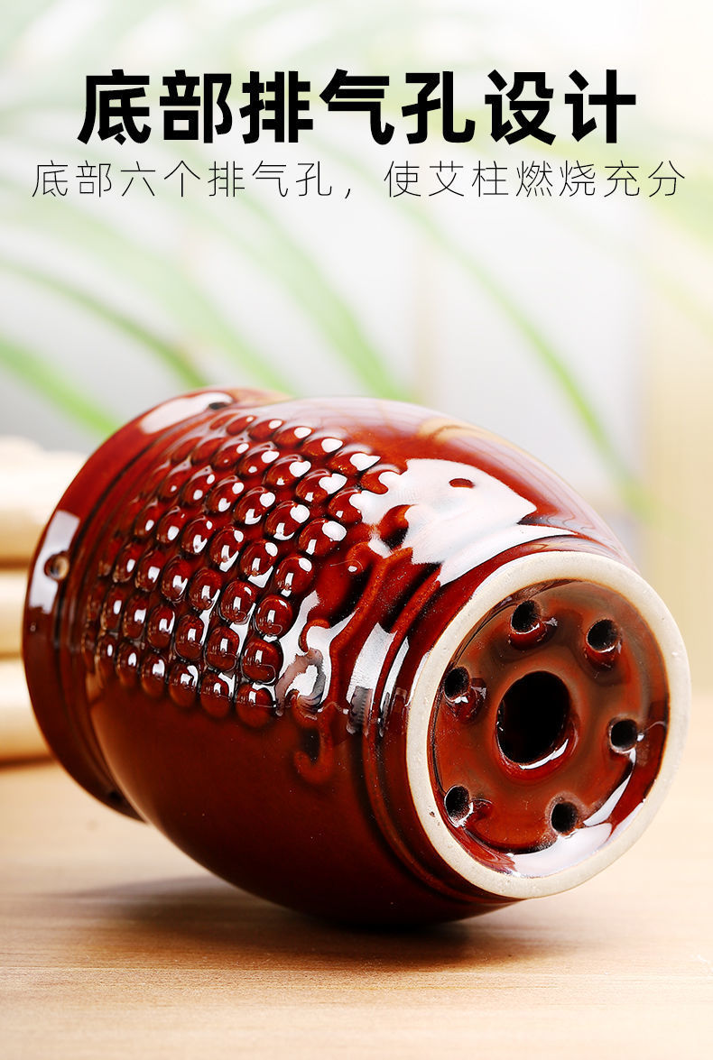 Ceramic Moxibustion Cup Double Layer Scraping Warm Moxa Jar Heat Insulated Anti Scald Suspended Moxa Device for Beauty Salon Therapy in use