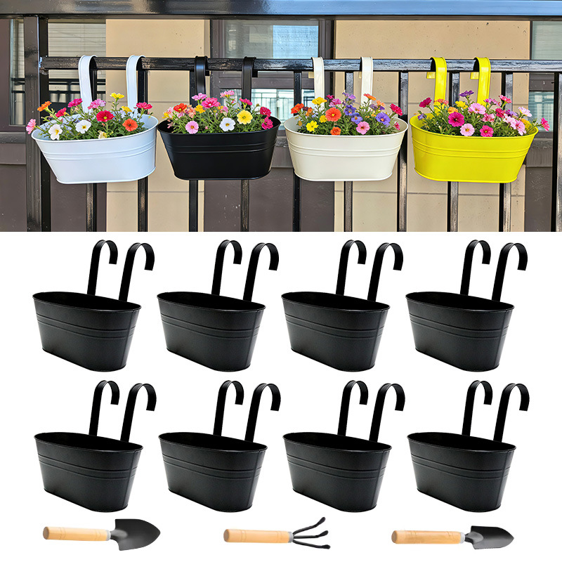 Cross-Border Removable Iron Hanging Bucket Balcony Iron Oval Hanging Flower Pot Courtyard Fence Hanging Bucket Flower Pot Container