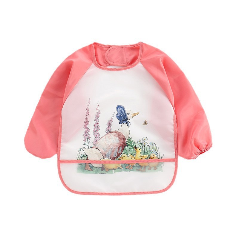 Delantal impermeable de dibujos animados de Peter Rabbit, el más vendido transfronterizo, para niños, babero antisuciedad para bebés con recogedor de comida.